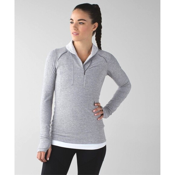Lululemon Womens Sweater Gray Think Fast Pullover Tonka Stripe Heathered Size 4 - Picture 1 of 11